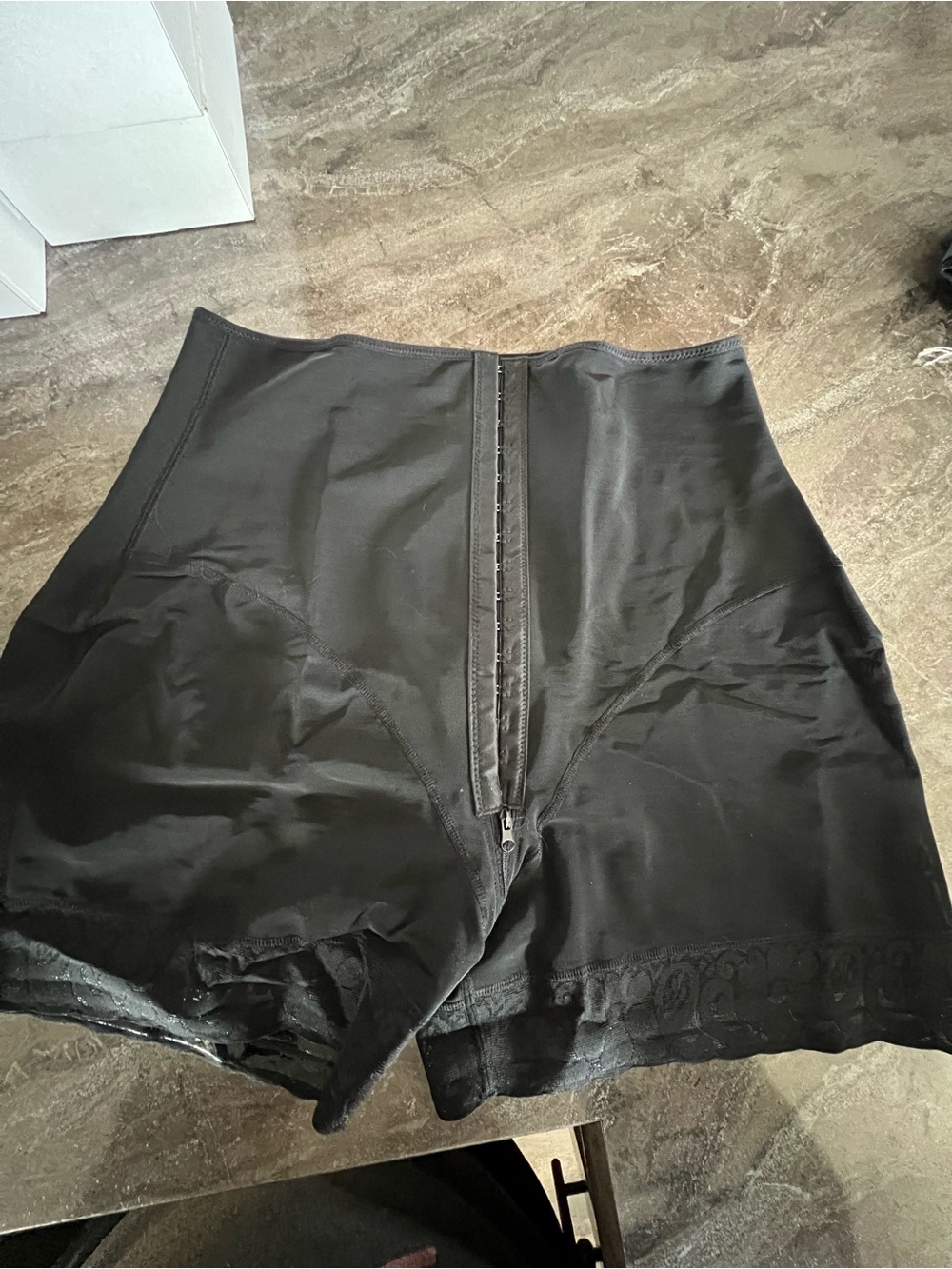 High-Waist Black Shapewear Shorts with Front Hook & Zip Closure